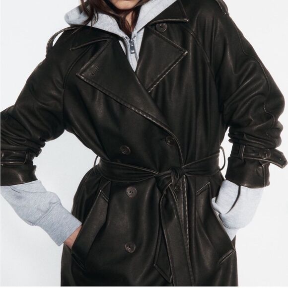 Zara distressed faux leather trench Size M - Picture 3 of 8